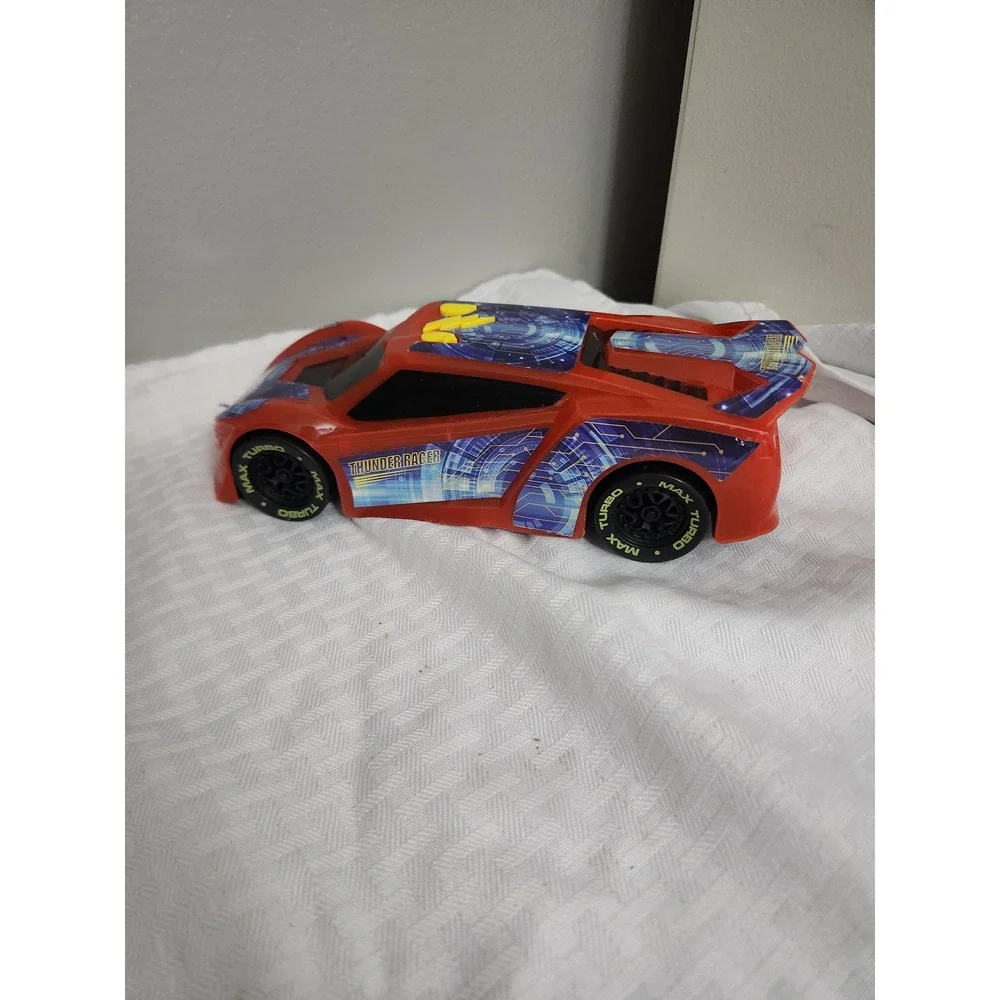 Thunder Racer Toy Sports Car Red with Blue Graphics Max Turbo Tires